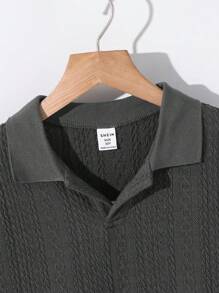 SHEIN Little Byeori 男童纯色短袖翻领Polo衫 - 深灰色 - 查看 4