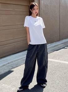 Dazy Star Thêu trái tim Áo thun - trắng - Xem 4