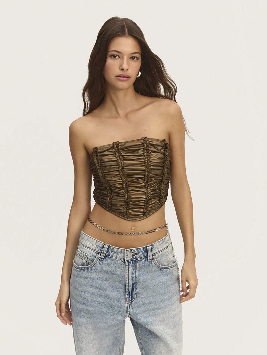 SHEIN Unity Women Summer Fashionable Bandeau Top Ruched Cowgirl