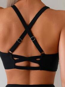 SHEIN Swim 2pcs/Set Women's Black Sexy Backless Criss-Cross High Waisted Casual Tankini Swimwear For Summer Beach Vacation - Black - View 4