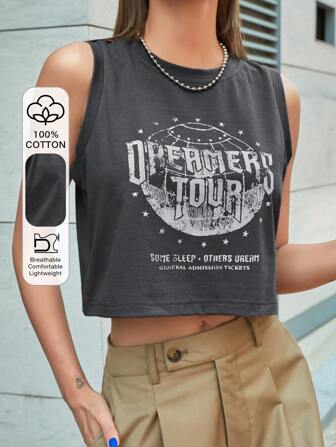 Top corto con gráfico de letras para mujer