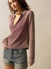 Bohemela Women V-Neck Long Sleeve T-Shirt, Vacation Theme, Autumn