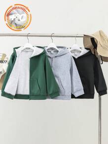 SHEIN Buy 2 Get 1 Free! 3pcs Young Boys Casual Cozy Thermal Lined Warm Hoodies, Suitable For Back To School, Birthday, Baby Shower, Holiday Parties, Autumn & Winter - Multicolor - View 6