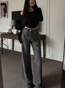 DAZY 女士宽松喇叭牛仔裤