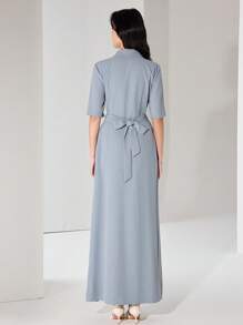Heiryn Women's Solid Color Lapel Neck Casual Dress With Single Breasted Button