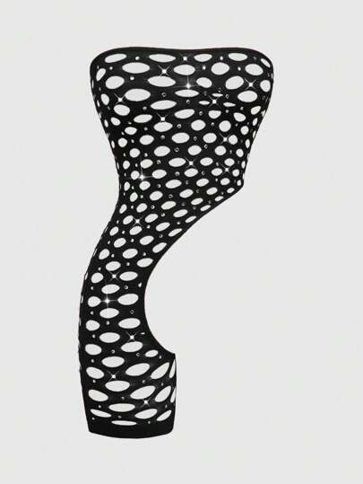 J-Fashion Mono sexy de rejilla decorado con rhinestones brillantes para mujeres, adecuado para discoteca, fiesta, Día de San Valentín