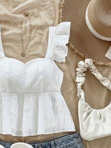 Soleia 女士盖袖 A 字型纹理面料衬衫，上衣适合度假、音乐节、波西米亚风、假日、约会、下午茶、春夏季 - 白色 - 查看 6