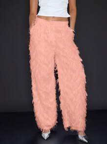 MUSERA Frayed Layered Slant Pockets Trousers Ibiza, Holiday, Club - Pink - View 3