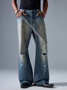 NEON BLANC Men's Street Fashion Flared Long Denim Jeans