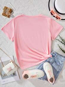 EMERY ROSE Too Many Storms Plus Size Short Sleeved T Shirts - Pink - View 2