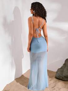 Opulessa Vestido de tirantes de mujer de unicolor con abertura de retorcido y bajo tipo cola de sirena sexy