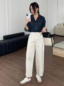 DAZY Women's Loose Solid Color Cropped Pants Fall - Beige - View 3