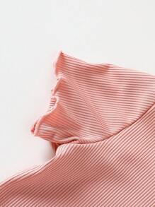 Babygirl Spring/Summer Multi-Color Casual Versatile Simple Rib Knit Short Sleeve Crew Neck Top & Elastic Waist Loose Shorts Set, Suitable For Home Wear And Beach - Multicolor - View 6