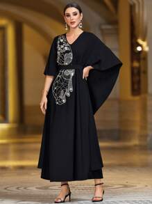 Layrah Handmade Bead & Rhinestone Embellished Butterfly Shaped Maxi Arabian Dress