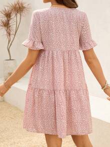 SHEIN Robe d'été décontractée rose à imprimé léopard pour femmes enceintes, robe de maternité de printemps - Rose bonbon - Voir 2