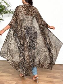 SHEIN Clasi Plus Size Women Chiffon Random Leopard Print Lightweight Long Casual Jacket - Multicolor - View 2