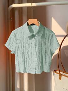 Comfortcana Blusa de manga corta de gasa verde menta con punto - verde menta - Ver 3