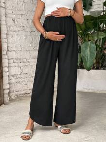 SHEIN Solid Color Asymmetrical Hem Decor Button Maxi Maternity Pants