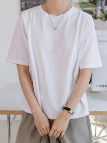 Dazy-Less 纯色圆领T恤，复古风，夏季商务休闲女士工作服 - 白色 - 查看 4