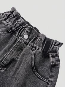 SHEIN Shorts vaqueros sueltos con cordón en la cintura para niñas preadolescentes, pantalones cortos de mezclilla con estilo casual y lavado de moda tipo streetwear