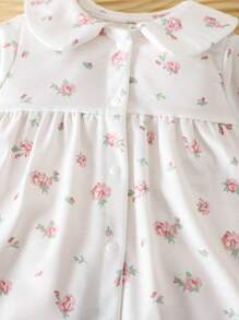SHEIN LMoss Kids 新生女嬰可愛碎花針織連身褲，附彼得潘領，女嬰款 - 彩色 - 查看 6