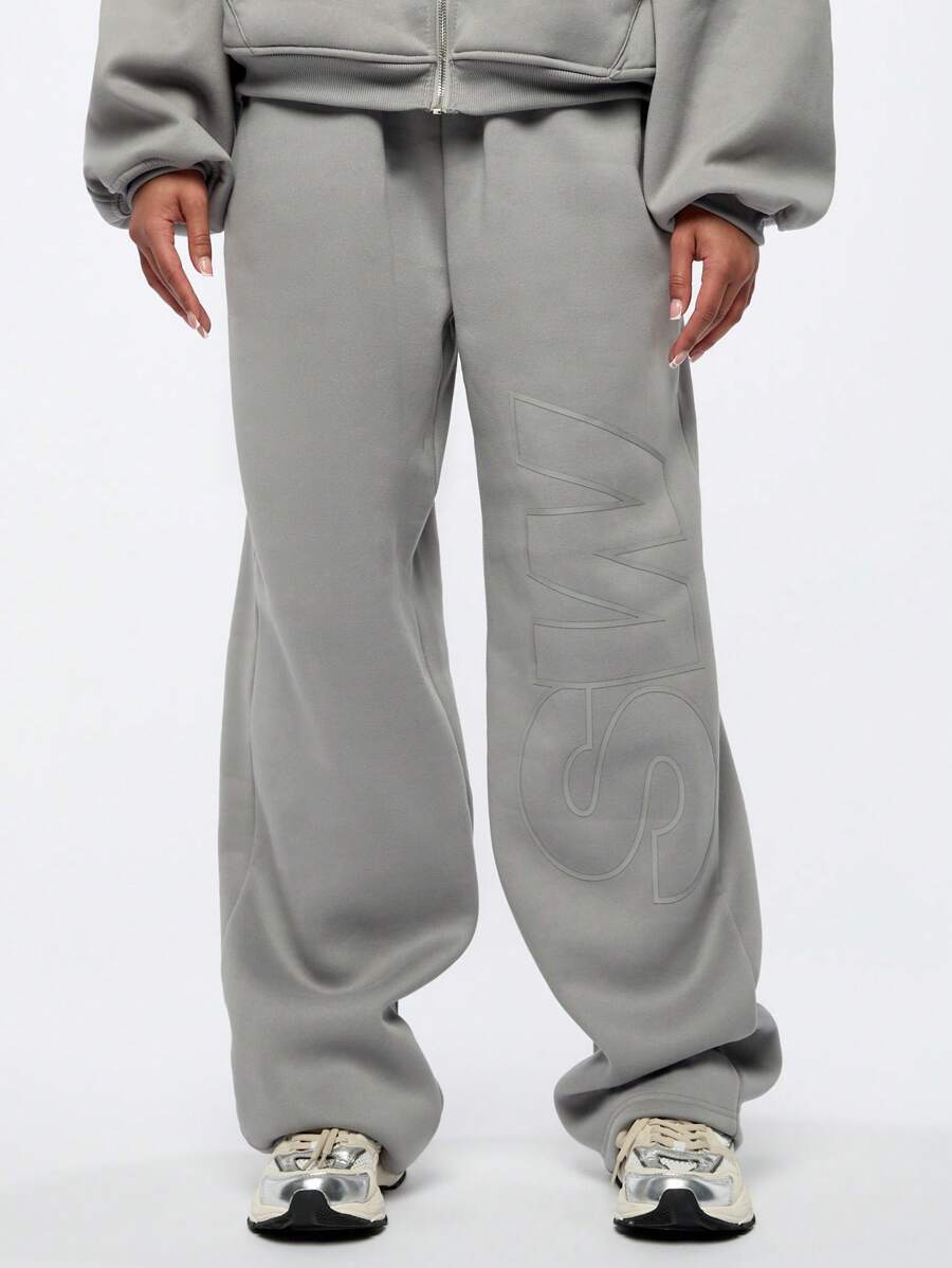 SUMWON WOMEN 优质超大羊毛慢跑裤，带压花徽标细节，运动休闲裤，适合健身和休闲穿着，舒适的冬季休闲裤