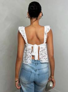 Glamine Women's Romantic Vacation Camisole With Cap Sleeves, Back Strap And Ruffled Lace Trim,White Top,Crop Tops,Summer Tops - White - View 1