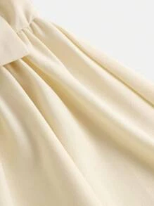 Girlism 少女可爱蝴蝶结泡泡袖 A 字形连衣裙 - 杏色 - 查看 4