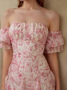 MOTF PREMIUM VESTIDO COM DETALHES DE BABADOS E ESTAMPA FLORAL - Rosa - Ver 4