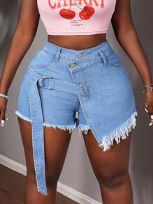 Slaydiva Women's Denim Shorts Sexy Fitted Shorts Pants Blue Denim Shorts Summer Vacation Woman Beach Y2k Cowgirl For Women Concert Women Rave Festival Low Rise Jeans - Light Wash - View 4
