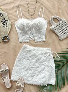 Soleia Bohemian ,Boho, Romantic Floral ,Vacation, Floral 4th Of July Clothes Summer Two Pieces Set Rave Outfits Festival Festival New Years Eve Outfits/Coquette Outfitcold Weather Outfits/Ice Skating Outfitidate Night Outfit Vacation Outfits Woman Women's Resort Style Floral Embroidery Cami Top & Mini Skirt, Multi-Occasion, Matching Sets, Two Pieces Summer Beach Vacation Outfit Set