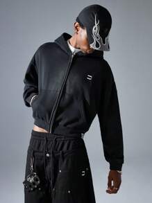 NEON BLANC Men's Black Embroidered Hooded Knit Sweatshirt