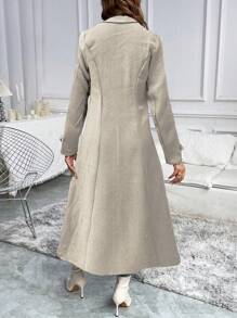 SHEIN Clasi Áo khoác len dài màu trơn có nút cho nữ, phù hợp cho mùa thu/đông - Màu be - Xem 2