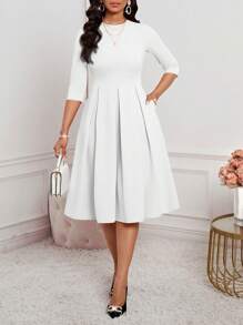 SHEIN Lady 春夏秋冬优雅办公室聚会新年女士连衣裙 - 白色 - 查看 4