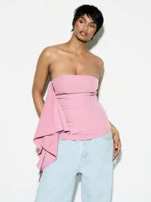 KIZN Top con detalle de volantes sin tirantes tipo bandeau, elegante para ocasiones de fiesta de noche, verano, formal, con estructura de estilo corsé ajustado para mujer