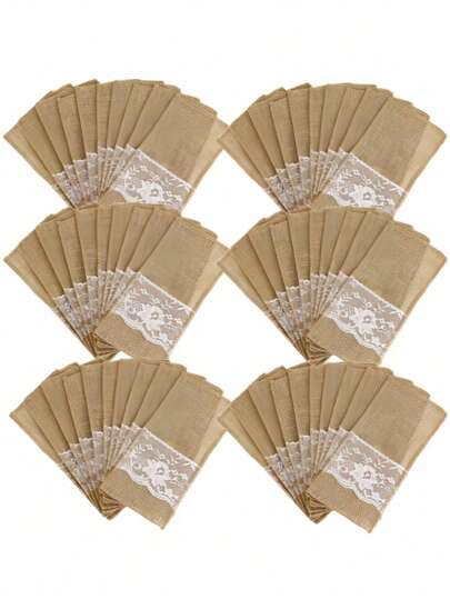 SHEIN 11*22Cm Linen Lace Cutlery Holder Cutlery Bag, Silverware Holder Knife And Fork Bag Linen Napkin Bag, Suitable For Wedding Party, Birthday Party, Family Gathering, Restaurant Decoration Gift 5pcs/10pcs/20pcs/30pcs Optional