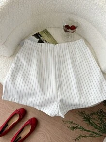 SHEIN LUNE A-Line Letter Embroidery Waist Slimming Stripe Mini Skirt-Shorts For Women Gyaru Old Money Micro Shorts Old Money Style Women Skorts For Women. Micro Shorts High Waisted Shorts - Black and White - View 6