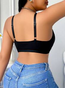 SHEIN Áo ngực màu trơn thoải mái nâng đỡ phía trước cho nữ cỡ lớn - màu đen - Xem 2