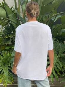 Livesso Women's Casual Round Neck Short Sleeve T-Shirt Graphic Tee Oversized T-Shirt - Apricot - View 2