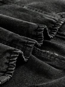 SHEIN MOD 女士休闲水洗前开露背挂脖牛仔上衣 - 黑色 - 查看 4