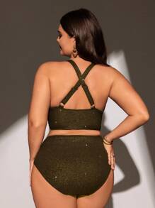 Swim Lushoire Plus Size Summer Beach Sparkling Swimwear Set - Black - View 2