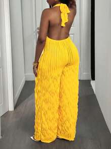 Slaydiva Plus Size Seksowny i elegancki halter bez ramiączek z odkrytymi plecami proste spodnie z tkaniny krowiej Louver