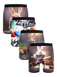 4 Pcs/Set Celana Dalam Boxer Pria Motif Kelinci Paskah - MultiWarna - View 2