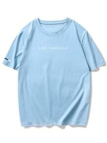 Manfinity Homme Men's Round Neck Simple Fashion Short Sleeve T-Shirt, Suitable For Summer - Baby Blue - View 2