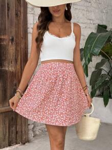 SHEIN Maternity Simple Ditsy Floral Mini Skirt, Fashionable For Summer - Coral Pink - View 4