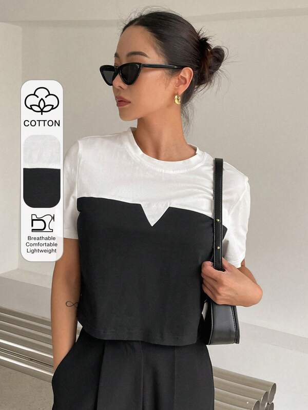 DAZY Colorblock Round Neck Tee