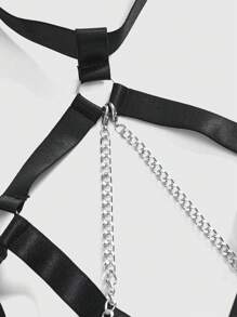 ROMWE Grunge Punk Gothic Punk Metalen Ketting Beugel Bustier, Kousenband en G-String 3-delige Sexy Lingerie Set