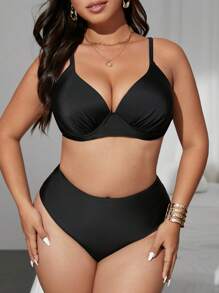 Swim Lushoire Damskie, duże rozmiary, jednolity kolor, fiszbiny, push-up, wysoki stan, regulowane ramiączka, elegancki, modny, seksowny, swobodny strój kąpielowy na plażę