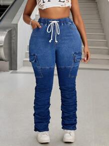 SHEIN SXY Plus Size Women Gradient Tight Casual Jeggings With Elastic Waistband - Blue - View 4