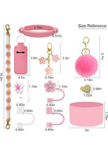 7pcs Cup Handheld Rope Pendant Silicone Flower Straw Hat Plush Ball Pendant Cup